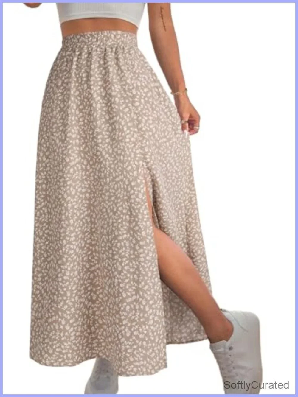 Boho Floral Maxi Skirt with Side Slit High Waisted Lightweight Vacation
